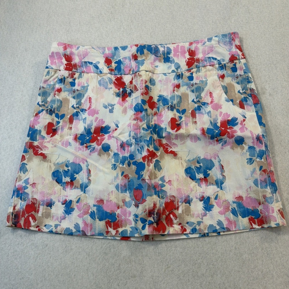Yarn & Sea Women Skort Sz 12  Blue Pink Floral Print Golf Tennis Pickleball